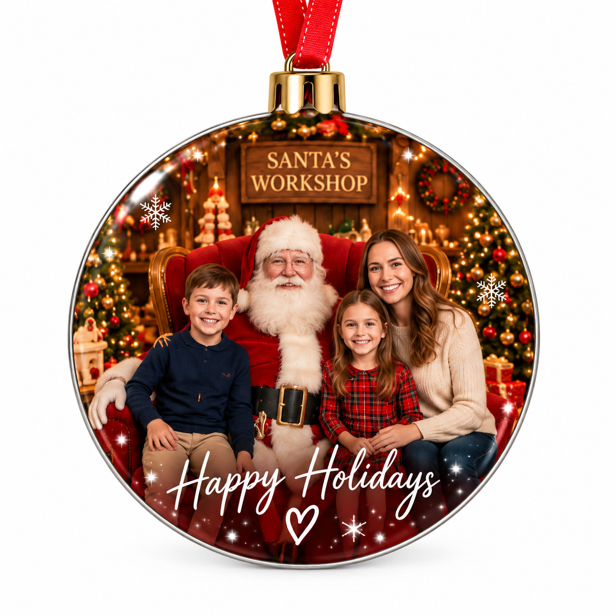 Santa’s Workshop photo ornament design sample